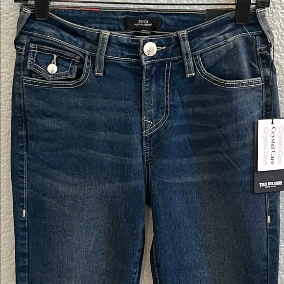 True Religion Becca Crystal Flap Rhinestone Mid Rise Bootcut Jeans Size 26 - Picture 3 of 8